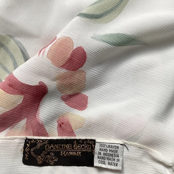 Dancing Gecko Hawaii Scarf Tropical Floral Print Pom pom Trim 148G - Picture 6 of 6